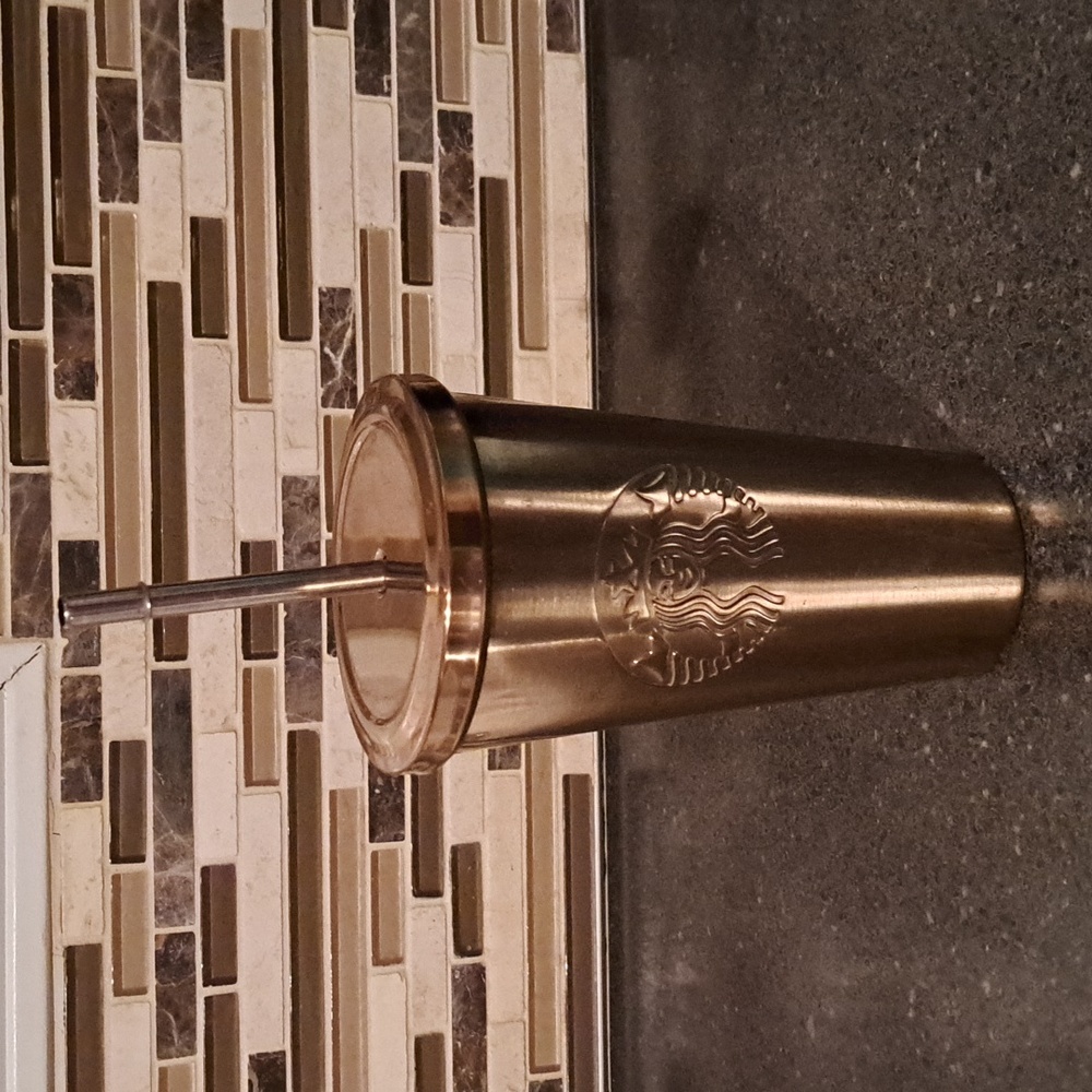Starbucks Stainless Steel Gun Metal Gold 16oz/473ml with Straw rare 2014 Tumbler